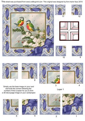 Christmas Blue Tits 4 Corner Stacker Card Front