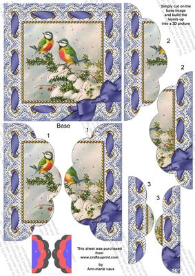 Christmas Blue Tits 5in Side by Side Round Scallop Stacker