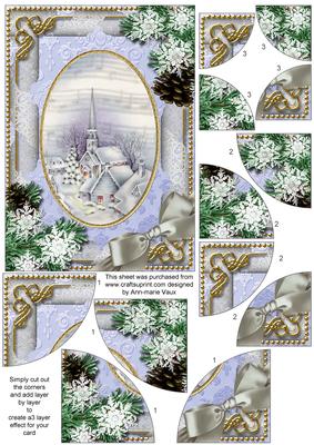Blue Church Snow 7x5inch All 4 Corner Stacker Card Front