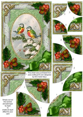 Christmas Blue Tits Holly 7x5inch All 4 Corner Stacker