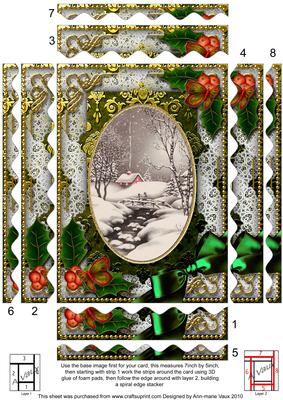 Winter Walk Holly Spiral Wavy Edge Stacker 7x5in Card Front