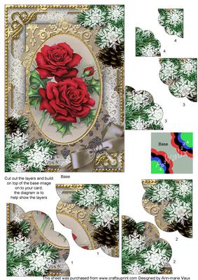 Christmas Roses Snow 7x5in Scalloped Duo Corner Stacker