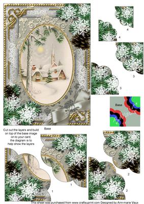 Winter Pub Snow 7x5in Scalloped Duo Corner Stacker