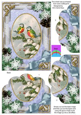 Christmas Blue Tits Snow Scallop Bottom 7x5inch Stacker
