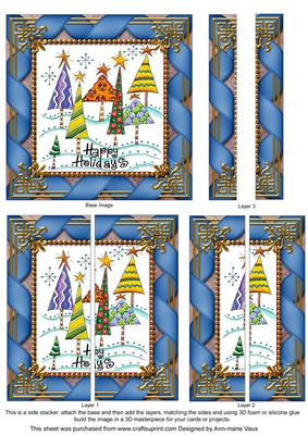 Happy Holiday Trees 5inch Square Straight 2 Side Stacker