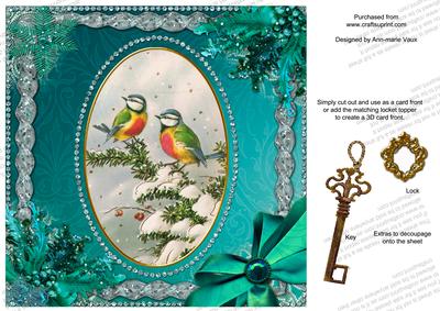 Christmas Blue Tits Ice 8in Sq Locket Book Base Card Topper