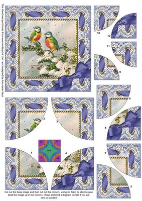 Christmas Blue Tits Eyelets All 4 Rounded Corner Card Front