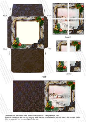 Snow Village Holly Mini Card Envelope 4 Corner Stacker Aio