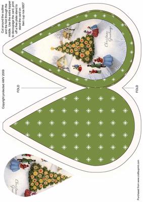 Teardrop Shaped Christmas Village Tree Card
