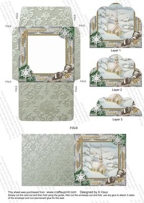 Church Snow Mini Card Envelope Scallop Bottom Stacker Aio