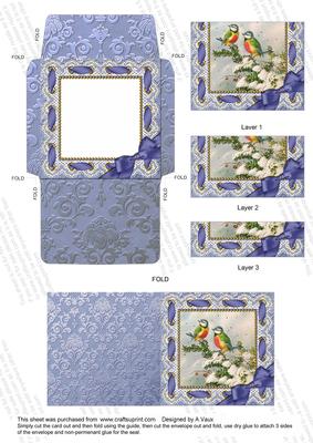 Christmas Blue Tits Mini Card Envelope Bottom Stacker Aio