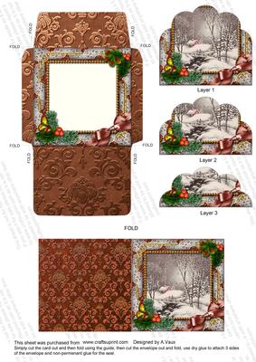 Winter Walk Holly Card Envelope Scallop Bottom Stacker Aio