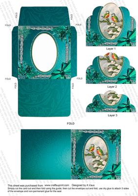 Blue Tits Ice Card Envelope Scallop Bottom Stacker Aio