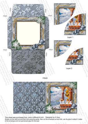 Angel Bell Pulling Snow Card Envelope Duo Corner Stacker Aio