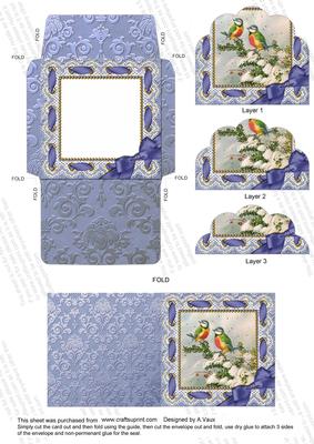 Christmas Blue Tits Card Set Scallop Bottom Stacker Aio