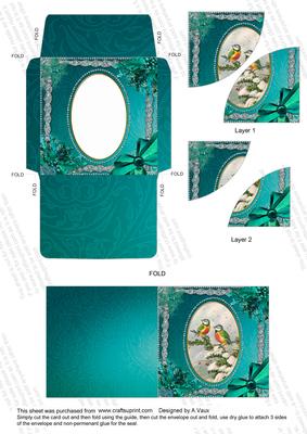 Blue Tits Ice Card Envelope Set Duo Corner Stacker Aio
