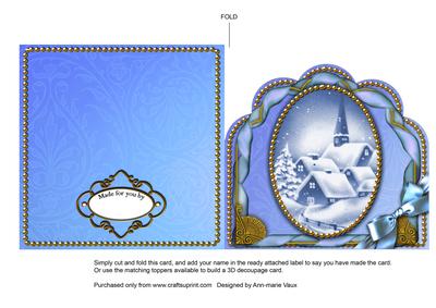 Blue Village Ornate Scalloped Folded Card