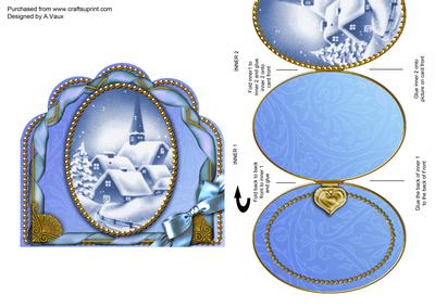 Blue Village Ornate Scalloped Picture and Locket