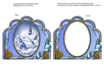 Blue Village Ornate Scalloped Card Front and Frame