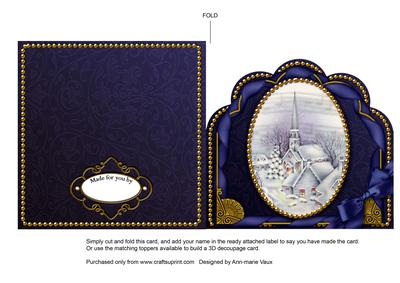 Blue Church Ornate Scalloped Folded Card