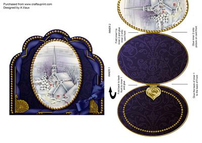 Blue Church Ornate Scalloped Picture and Locket