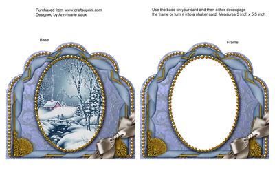 Blue Winter Walk Ornate Scalloped Card Front and Frame