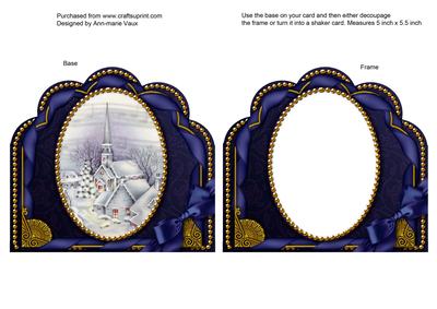 Blue Church Ornate Scalloped Card Front and Frame