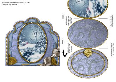 Blue Winter Walk Ornate Scalloped Picture and Locket