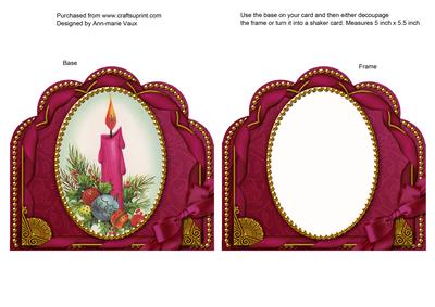 Pink Candle Ornate Scalloped Card Front and Frame