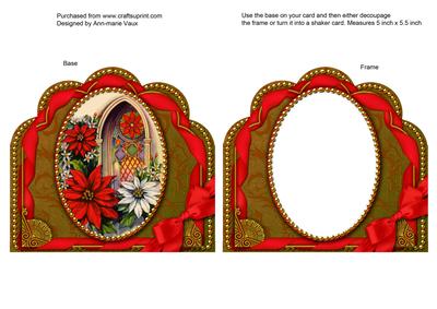 Poinsettia Window Ornate Scalloped Card Front and Frame
