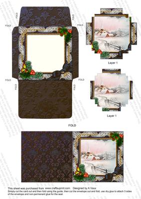 Snow Village Holly Mini Card Envelope Block Stacker Aio