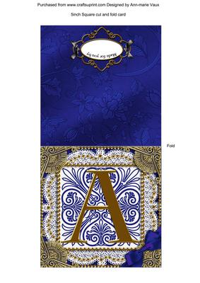 Vintage Blue a Monogram Portrait Fold Card