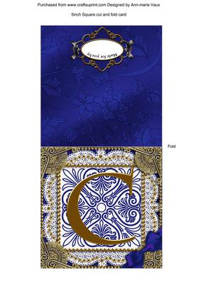 Vintage Blue C Monogram Portrait Fold Card