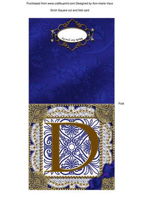 Vintage Blue D Monogram Portrait Fold Card