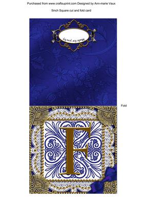 Vintage Blue F Monogram Portrait Fold Card