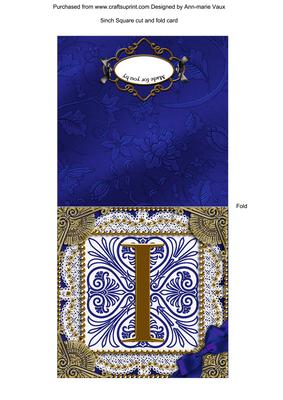 Vintage Blue I Monogram Portrait Fold Card