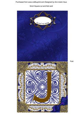 Vintage Blue J Monogram Portrait Fold Card