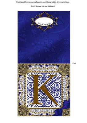 Vintage Blue K Monogram Portrait Fold Card