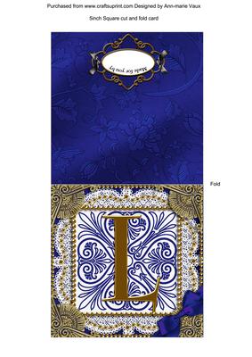 Vintage Blue L Monogram Portrait Fold Card