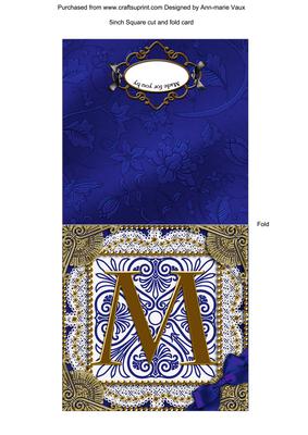 Vintage Blue m Monogram Portrait Fold Card