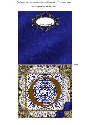 Vintage Blue O Monogram Portrait Fold Card