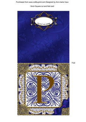 Vintage Blue P Monogram Portrait Fold Card