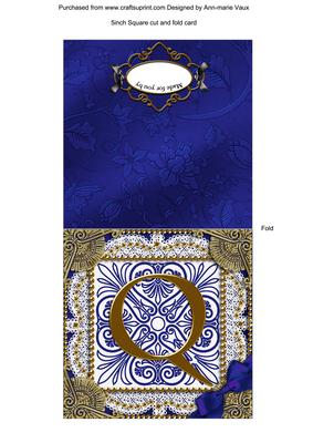 Vintage Blue Q Monogram Portrait Fold Card