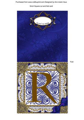 Vintage Blue R Monogram Portrait Fold Card
