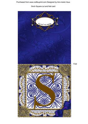 Vintage Blue S Monogram Portrait Fold Card
