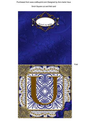 Vintage Blue U Monogram Portrait Fold Card