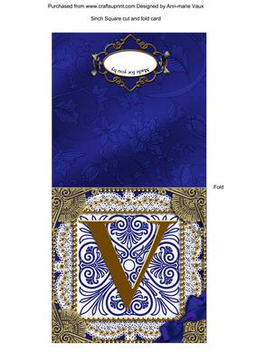 Vintage Blue V Monogram Portrait Fold Card