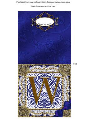 Vintage Blue W Monogram Portrait Fold Card