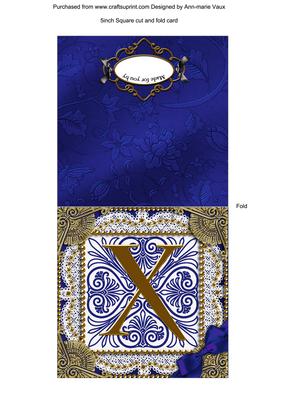 Vintage Blue x Monogram Portrait Fold Card