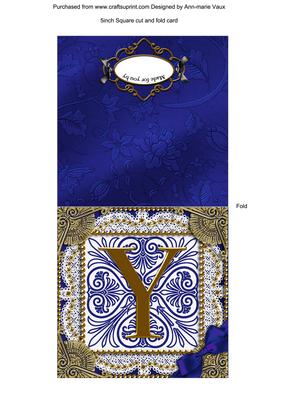 Vintage Blue Y Monogram Portrait Fold Card